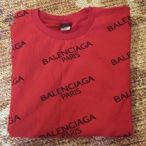 'Balenciaga Paris' All Over Logo Print Tee. Unknown Authenticity. MENS: S.